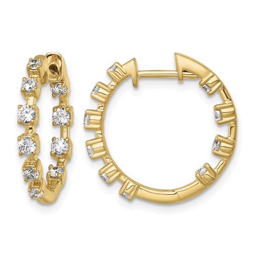 14K Yellow Gold 0.88 Carat Lab Grown Diamond VS+ F+ Complete Hinged Hoop Earrings