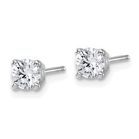 14K White Gold 0.62 Carat Lab Grown Diamond VS+ F+ Complete Round Angled Profile Four Prong Stud Earrings view 2