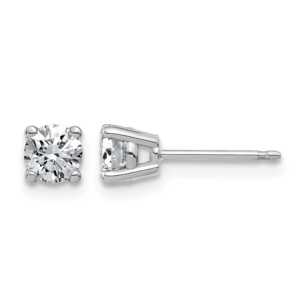 14K White Gold 0.62 Carat Lab Grown Diamond VS+ F+ Complete Round Angled Profile Four Prong Stud Earrings