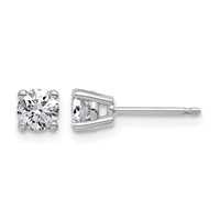 14K White Gold 0.62 Carat Lab Grown Diamond VS+ F+ Complete Round Angled Profile Four Prong Stud Earrings view 1