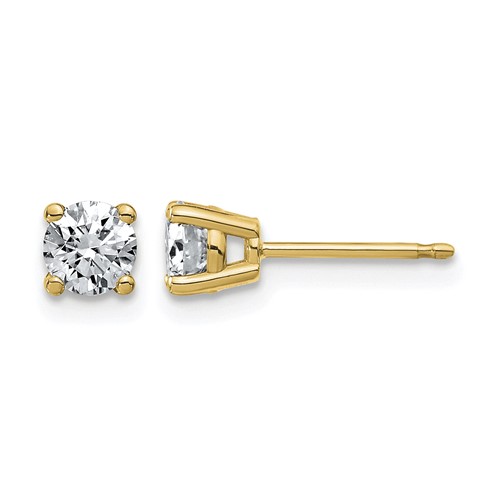 14K Yellow Gold 0.62 Carat Lab Grown Diamond VS SI+ G+ Complete Round Angled Profile Four Prong Stud Earrings