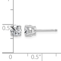 14K White Gold 0.88 Carat Lab Grown Diamond VS SI+ G+ Complete Round Angled Profile Four Prong Stud Earrings view 3