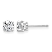 14K White Gold 0.88 Carat Lab Grown Diamond VS SI+ G+ Complete Round Angled Profile Four Prong Stud Earrings view 1