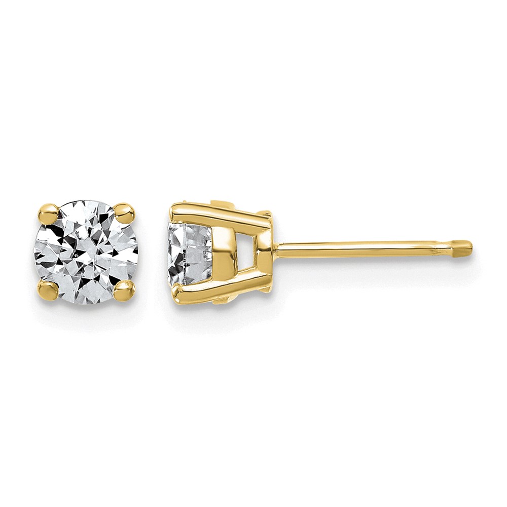 14K Yellow Gold 0.88 Carat Lab Grown Diamond VS SI+ G+ Complete Round Angled Profile Four Prong Stud Earrings