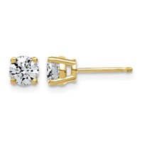 14K Yellow Gold 0.88 Carat Lab Grown Diamond VS SI+ G+ Complete Round Angled Profile Four Prong Stud Earrings view 1