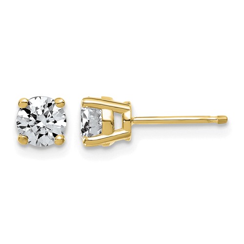 14K Yellow Gold 0.88 Carat Lab Grown Diamond VS+ F+ Complete Round Angled Profile Four Prong Stud Earrings