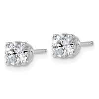 14K White Gold 1 Carat Lab Grown Diamond VS+ F+ Complete Round Angled Profile Four Prong Stud Earrings view 2