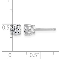 14K White Gold 1 Carat Lab Grown Diamond VS+ F+ Complete Round Angled Profile Four Prong Stud Earrings view 3