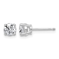 14K White Gold 1 Carat Lab Grown Diamond VS+ F+ Complete Round Angled Profile Four Prong Stud Earrings view 1