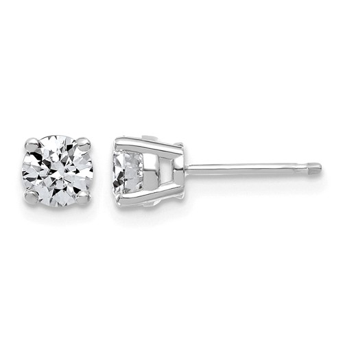 14K White Gold 1 Carat Lab Grown Diamond VS SI+ G+ Complete Round Angled Profile Four Prong Stud Earrings