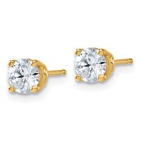 14K Yellow Gold 1 Carat Lab Grown Diamond VS SI+ G+ Complete Round Angled Profile Four Prong Stud Earrings view 2