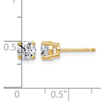 14K Yellow Gold 1 Carat Lab Grown Diamond VS SI+ G+ Complete Round Angled Profile Four Prong Stud Earrings view 4