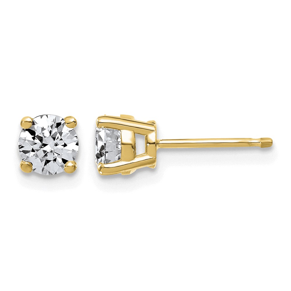 14K Yellow Gold 1 Carat Lab Grown Diamond VS SI+ G+ Complete Round Angled Profile Four Prong Stud Earrings