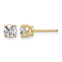 14K Yellow Gold 1 Carat Lab Grown Diamond VS SI+ G+ Complete Round Angled Profile Four Prong Stud Earrings view 1