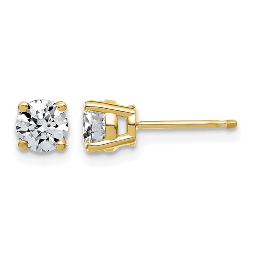 14K Yellow Gold 1 Carat Lab Grown Diamond VS+ F+ Complete Round Angled Profile Four Prong Stud Earrings