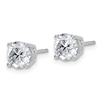 14K White Gold 2 Carat Lab Grown Diamond VS+ F+ Complete Round Angled Profile Four Prong Stud Earrings view 2