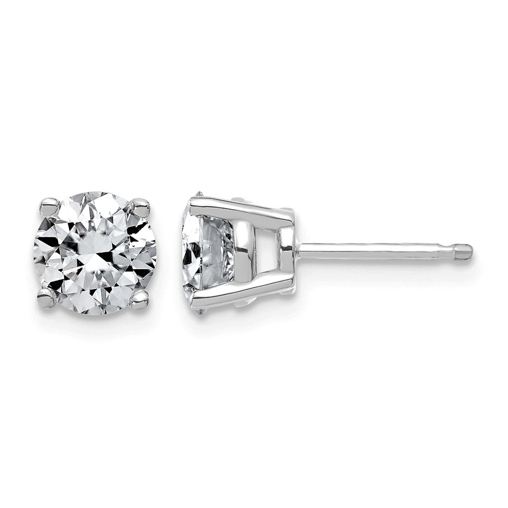14K White Gold 2 Carat Lab Grown Diamond VS+ F+ Complete Round Angled Profile Four Prong Stud Earrings