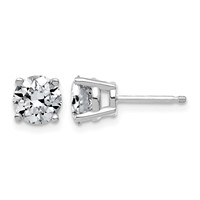 14K White Gold 2 Carat Lab Grown Diamond VS+ F+ Complete Round Angled Profile Four Prong Stud Earrings view 1