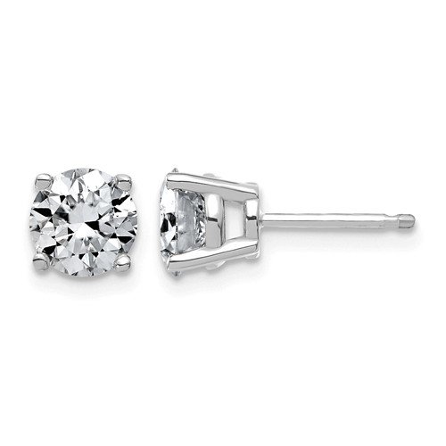 14K White Gold 2 Carat Lab Grown Diamond VS SI+ G+ Complete Round Angled Profile Four Prong Stud Earrings