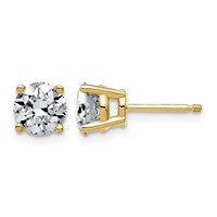 14K Yellow Gold 2 Carat Lab Grown Diamond VS+ F+ Complete Round Angled Profile Four Prong Stud Earrings view 1