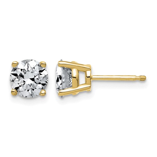 14K Yellow Gold 2 Carat Lab Grown Diamond VS+ F+ Complete Round Angled Profile Four Prong Stud Earrings
