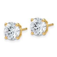 14K Yellow Gold 3 Carat Lab Grown Diamond VS SI+ G+ Complete Round Angled Profile Four Prong Stud Earrings view 2