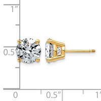 14K Yellow Gold 3 Carat Lab Grown Diamond VS SI+ G+ Complete Round Angled Profile Four Prong Stud Earrings view 4