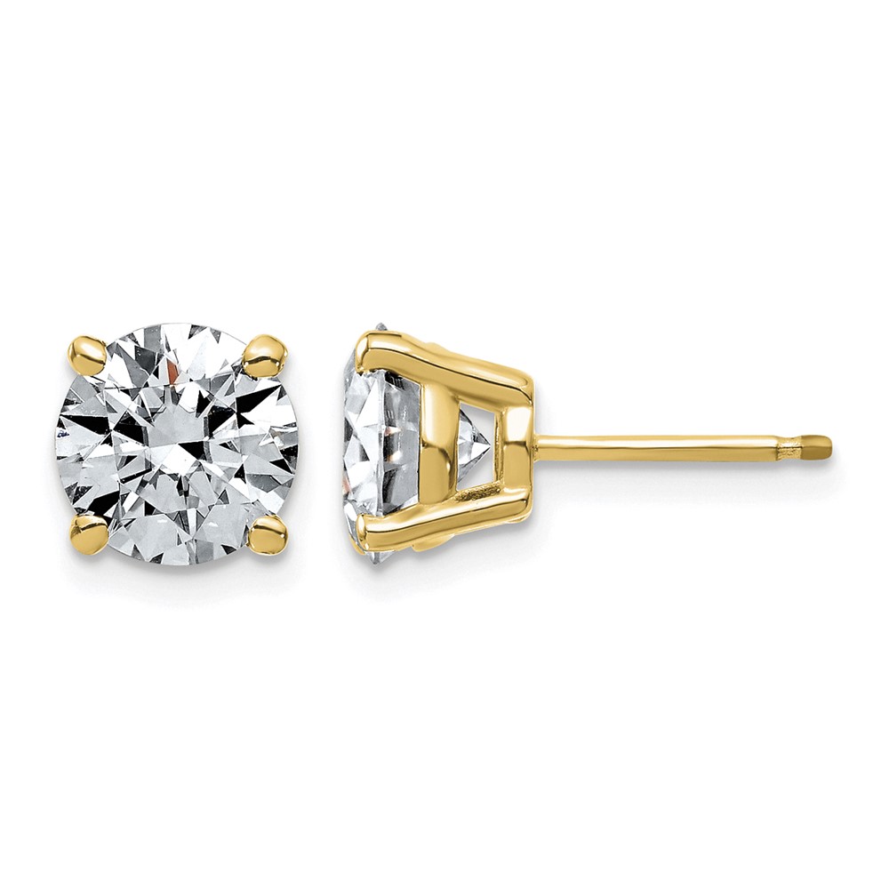 14K Yellow Gold 3 Carat Lab Grown Diamond VS SI+ G+ Complete Round Angled Profile Four Prong Stud Earrings
