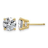 14K Yellow Gold 3 Carat Lab Grown Diamond VS SI+ G+ Complete Round Angled Profile Four Prong Stud Earrings view 1