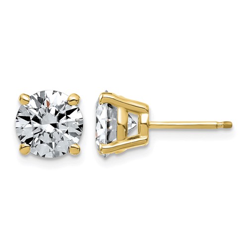 14K Yellow Gold 3 Carat Lab Grown Diamond VS+ F+ Complete Round Angled Profile Four Prong Stud Earrings