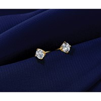 14K Yellow Gold 2 Carat Lab Grown Diamond VS+ F+ Complete Round Angled Profile Four Prong Stud Earrings view 3