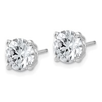 14K White Gold 4 Carat Lab Grown Diamond VS SI+ G+ Complete Round Angled Profile Four Prong Stud Earrings view 2