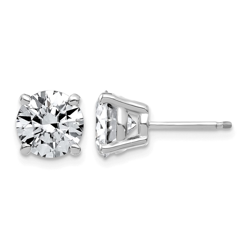 14K White Gold 4 Carat Lab Grown Diamond VS SI+ G+ Complete Round Angled Profile Four Prong Stud Earrings