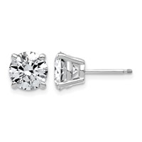 14K White Gold 4 Carat Lab Grown Diamond VS SI+ G+ Complete Round Angled Profile Four Prong Stud Earrings view 1