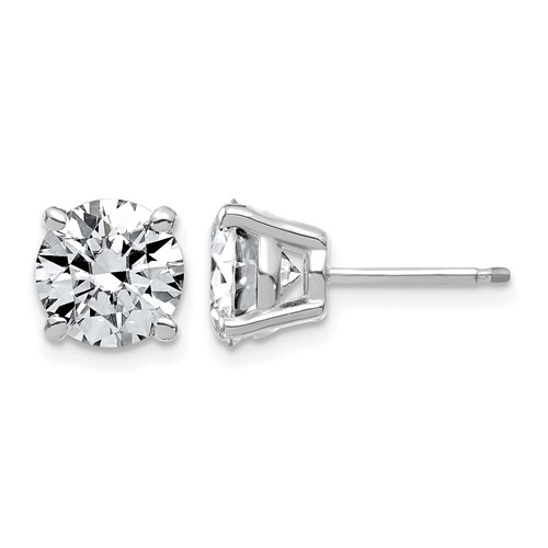 14K White Gold 4 Carat Lab Grown Diamond VS SI+ G+ Complete Round Angled Profile Four Prong Stud Earrings