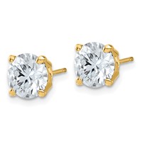 14K Yellow Gold 4 Carat Lab Grown Diamond VS+ F+ Complete Round Angled Profile Four Prong Stud Earrings view 2