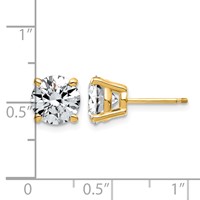 14K Yellow Gold 4 Carat Lab Grown Diamond VS+ F+ Complete Round Angled Profile Four Prong Stud Earrings view 4