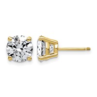 14K Yellow Gold 4 Carat Lab Grown Diamond VS+ F+ Complete Round Angled Profile Four Prong Stud Earrings view 1
