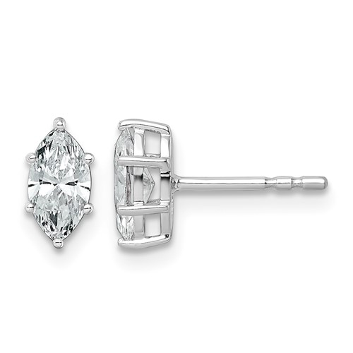 14K White Gold 0.75 Carat Lab Grown Diamond VS+ F+ Marquise Six Prong Complete Stud Earrings