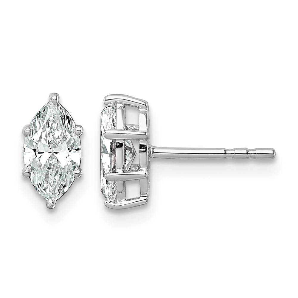 14K White Gold 1 Carat Lab Grown Diamond VS+ F+ Marquise Six Prong Complete Stud Earrings