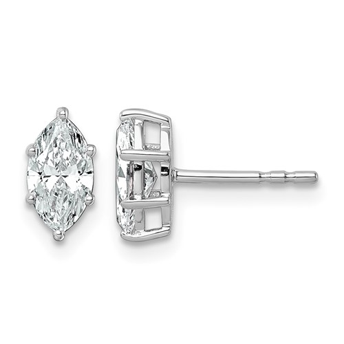 14K White Gold 1 Carat Lab Grown Diamond VS+ F+ Marquise Six Prong Complete Stud Earrings