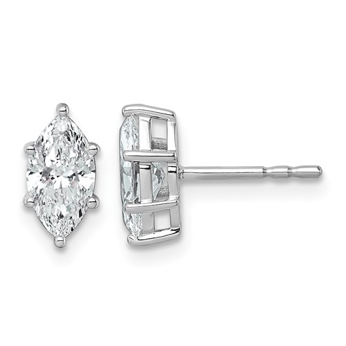 14K White Gold 1.25 Carat Lab Grown Diamond VS+ F+ Marquise Six Prong Complete Stud Earrings