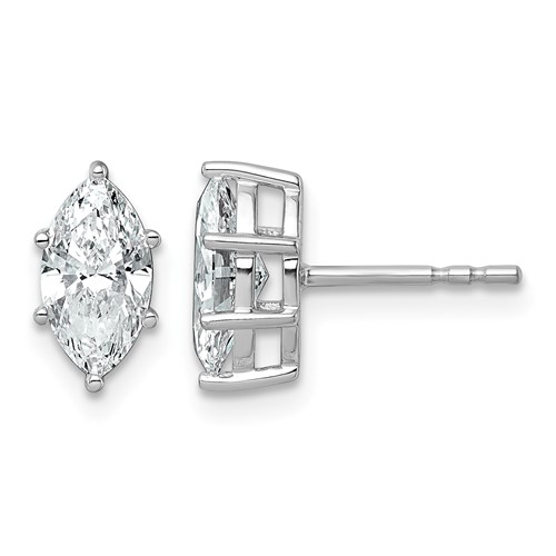 14K White Gold 1.33 Carat Lab Grown Diamond VS+ F+ Marquise Six Prong Complete Stud Earrings