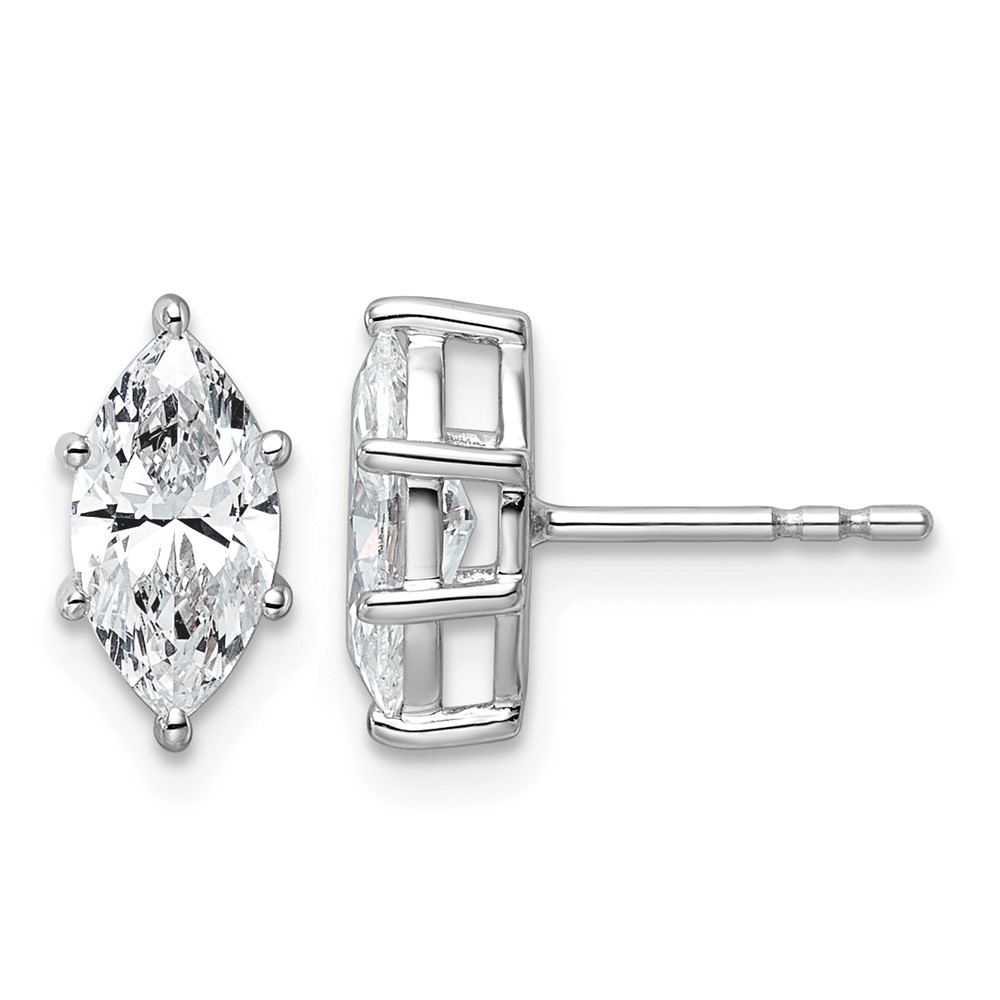 14K White Gold 1.50 Carat Lab Grown Diamond VS+ F+ Marquise Six Prong Complete Stud Earrings