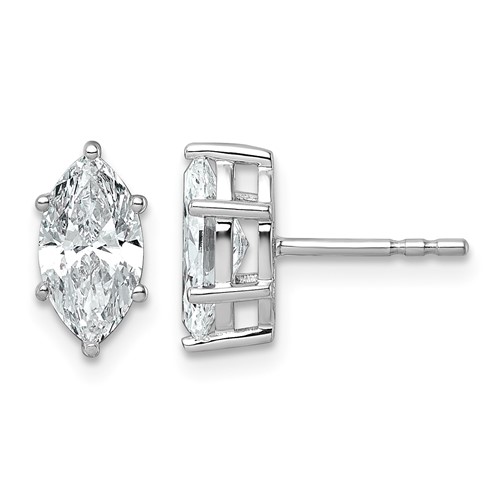 14K White Gold 1.75 Carat Lab Grown Diamond VS+ F+ Marquise Six Prong Complete Stud Earrings