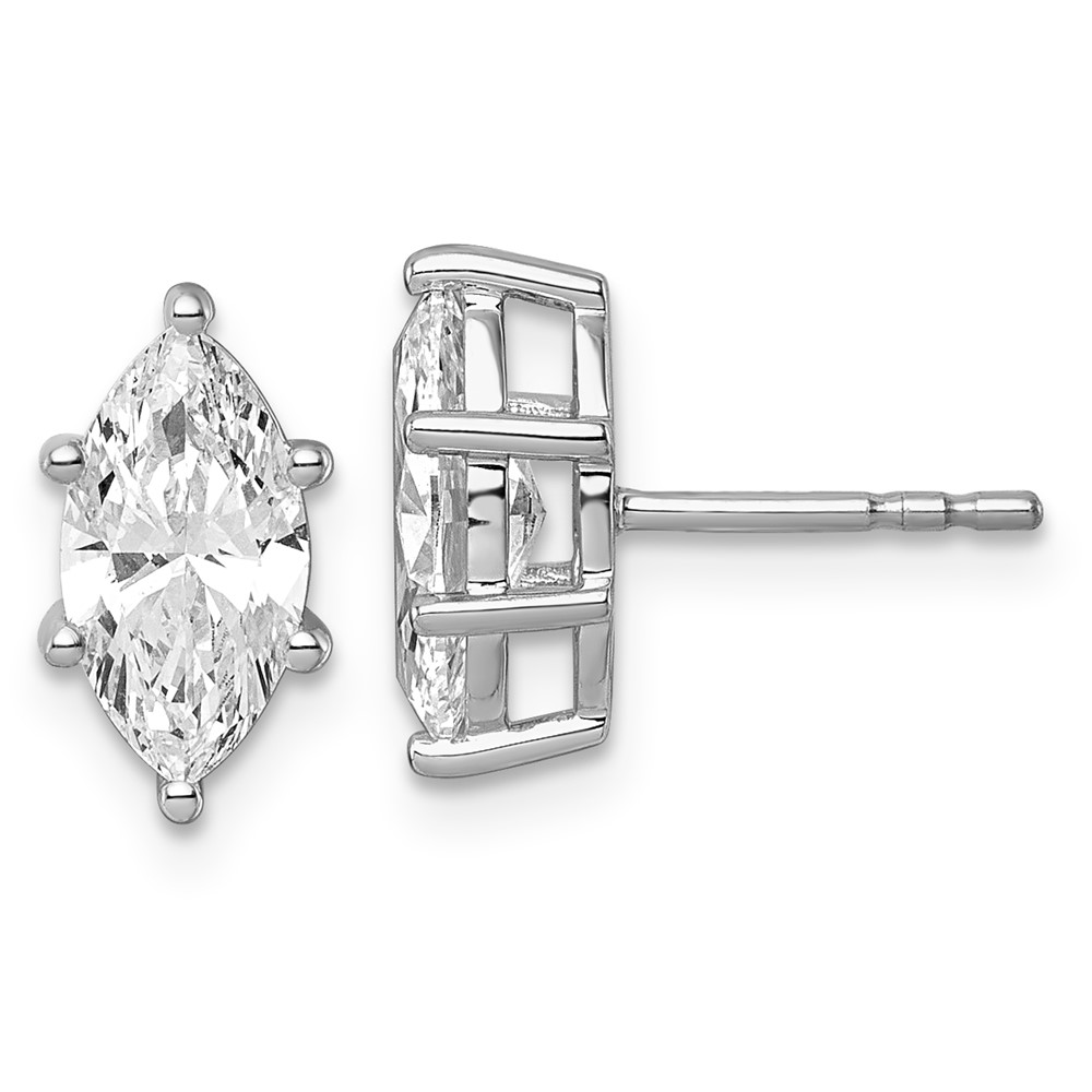 14K White Gold 2 Carat Certified Lab Grown Diamond VS+ F+ Marquise Six Prong Complete Stud Earrings