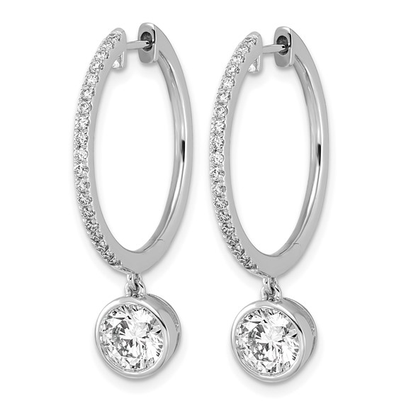 True Origin 14k White Gold 2 3/8 carat Lab Grown Diamond VS+ F+ Complete Round Bezel-Set Dangle In/Out Hoop Earrings