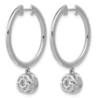 True Origin 14K White Gold 2.38 Carat Lab Grown Diamond VS+ F+ Complete Round Bezel-Set Dangle in Out Hoop Earrings view 3