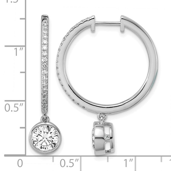 True Origin 14k White Gold 2 3/8 carat Lab Grown Diamond VS+ F+ Complete Round Bezel-Set Dangle In/Out Hoop Earrings