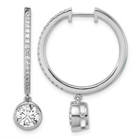 True Origin 14K White Gold 2.38 Carat Lab Grown Diamond VS+ F+ Complete Round Bezel-Set Dangle in Out Hoop Earrings view 1